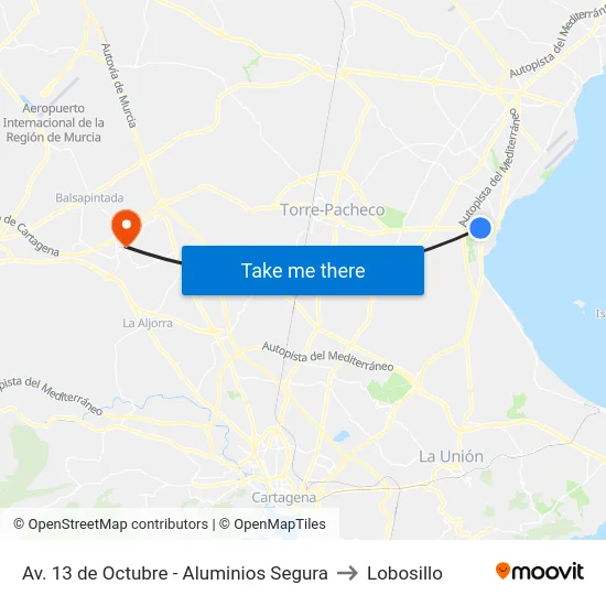 Av. 13 de Octubre - Aluminios Segura to Lobosillo map