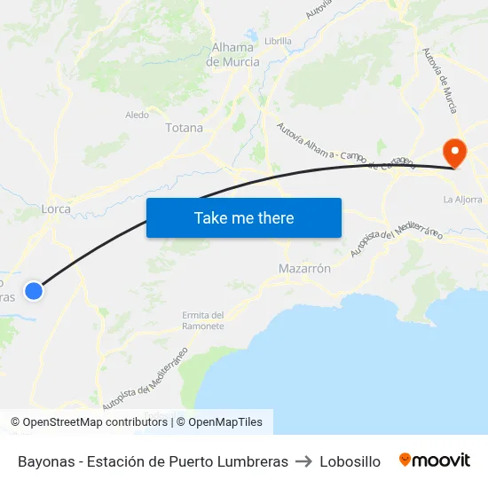 Bayonas - Estación de Puerto Lumbreras to Lobosillo map