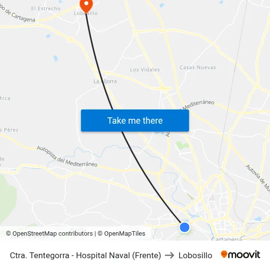 Ctra. Tentegorra - Hospital Naval (Frente) to Lobosillo map