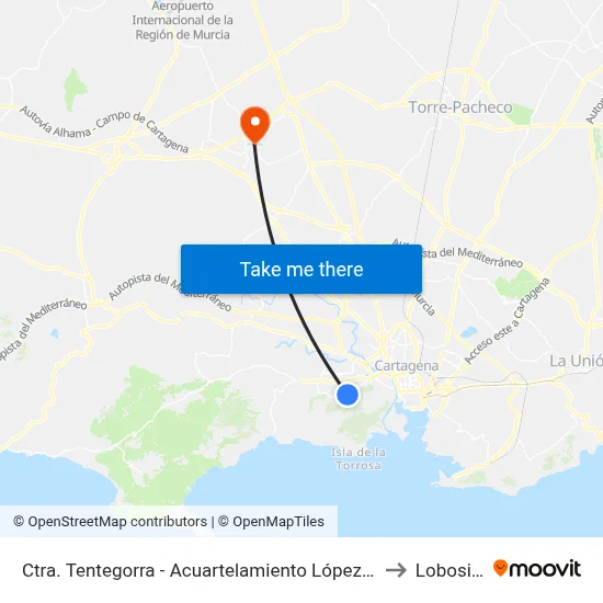 Ctra. Tentegorra - Acuartelamiento López Pinto to Lobosillo map