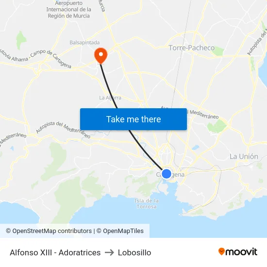 Alfonso XIII - Adoratrices to Lobosillo map