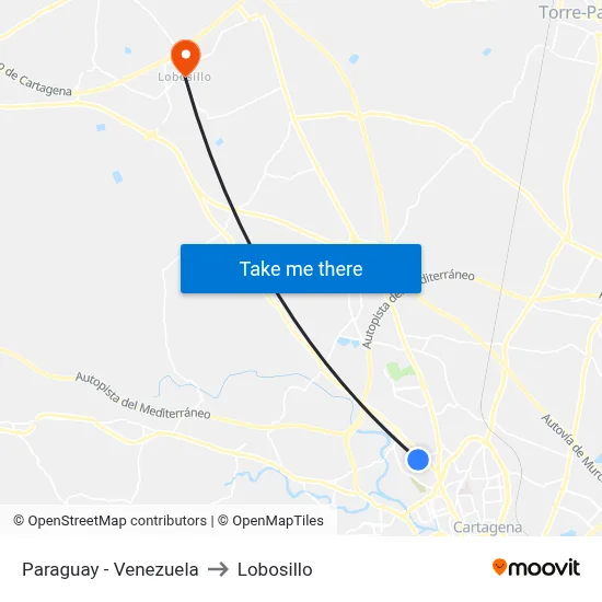 Paraguay - Venezuela to Lobosillo map