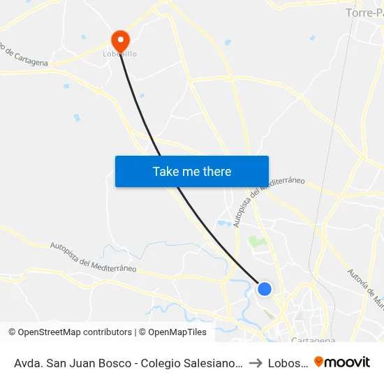 Avda. San Juan Bosco - Colegio Salesianos (Frente) to Lobosillo map
