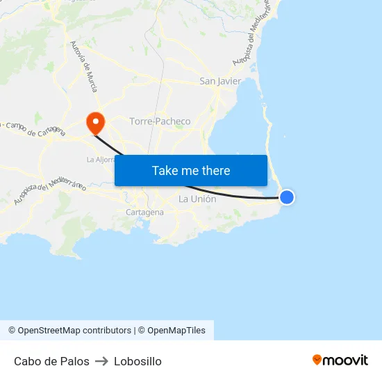 Cabo de Palos to Lobosillo map