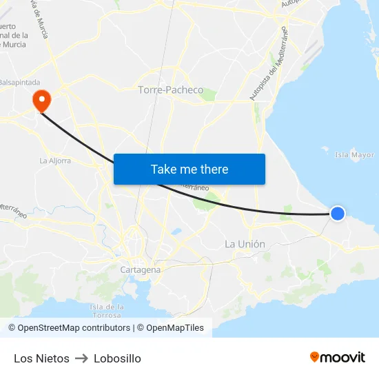 Los Nietos to Lobosillo map