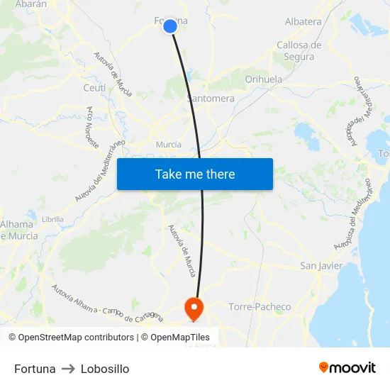 Fortuna to Lobosillo map