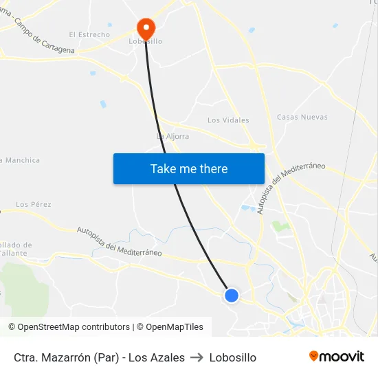 Ctra. Mazarrón (Par) - Los Azales to Lobosillo map