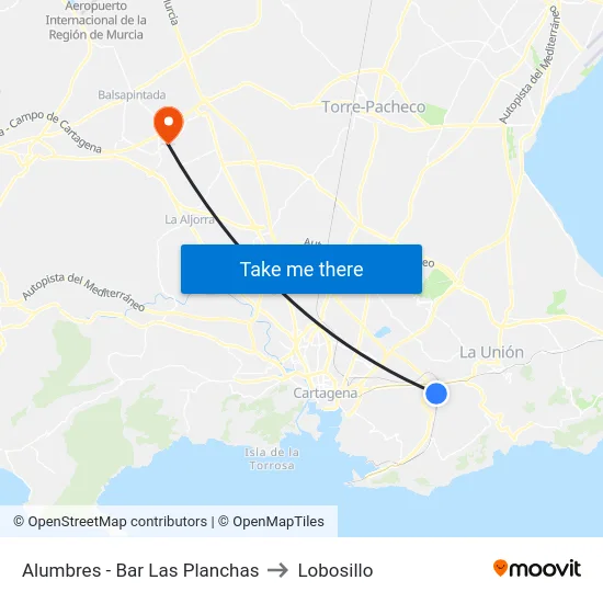 Alumbres - Bar Las Planchas to Lobosillo map