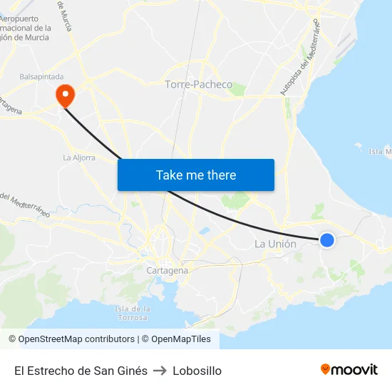 El Estrecho de San Ginés to Lobosillo map