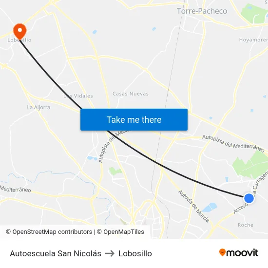 Autoescuela San Nicolás to Lobosillo map