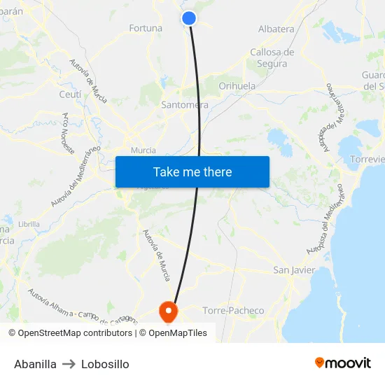 Abanilla to Lobosillo map