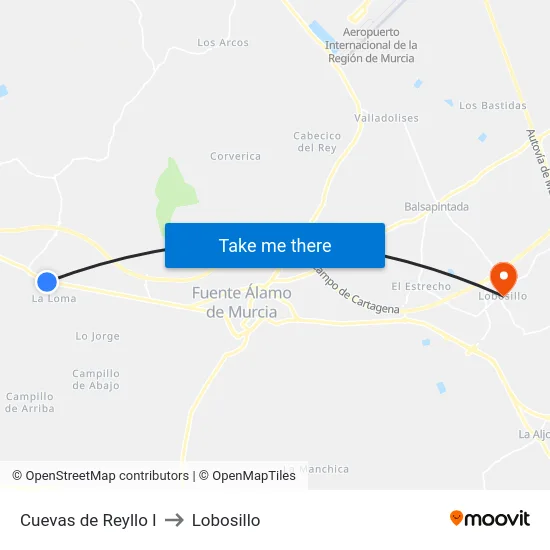 Cuevas de Reyllo I to Lobosillo map