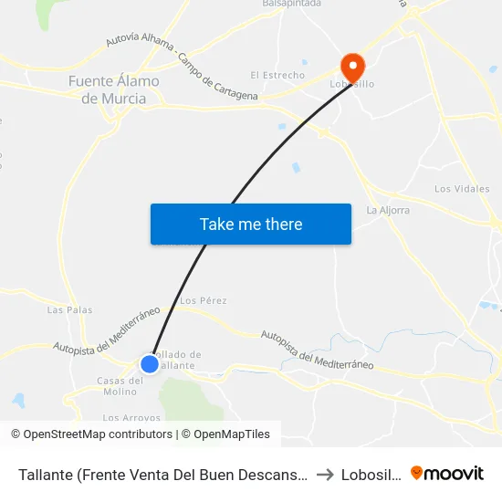 Tallante (Frente Venta Del Buen Descanso) to Lobosillo map