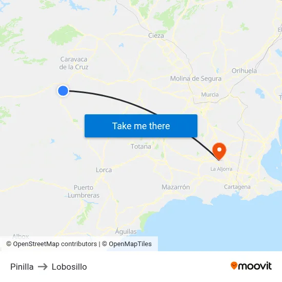 Pinilla to Lobosillo map