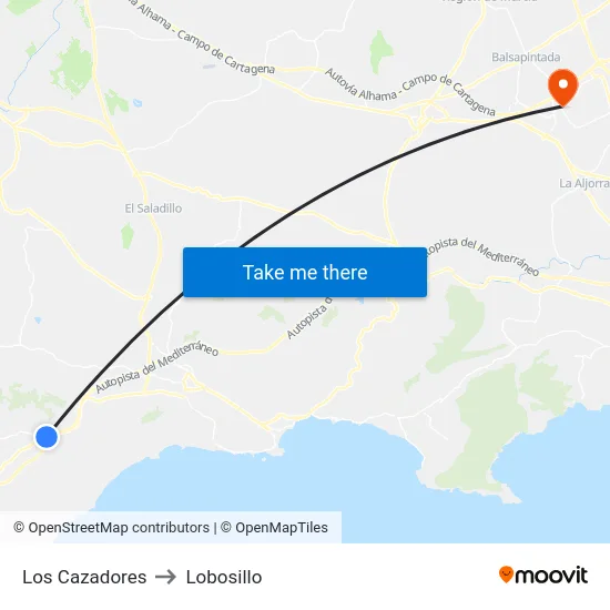 Los Cazadores to Lobosillo map