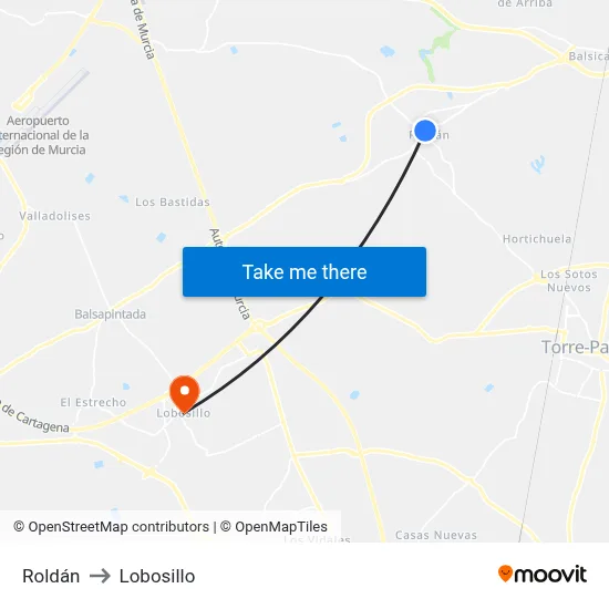 Roldán to Lobosillo map