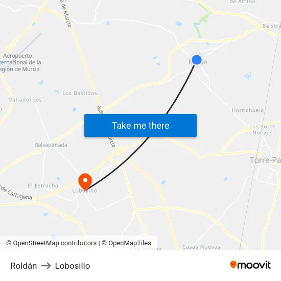 Roldán to Lobosillo map