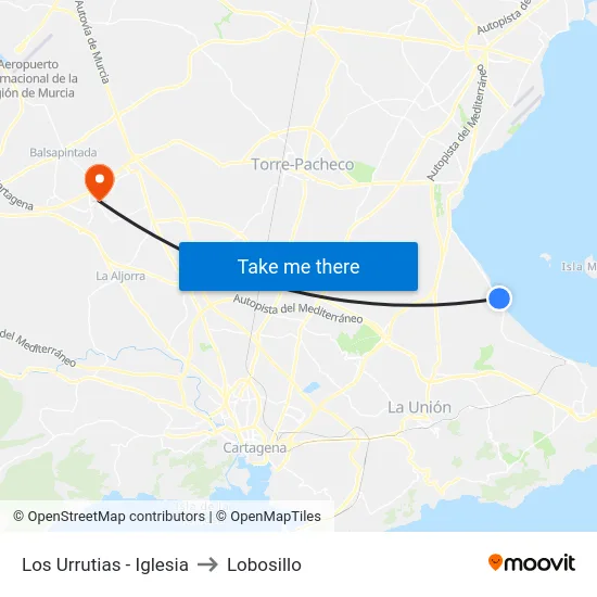 Los Urrutias - Iglesia to Lobosillo map
