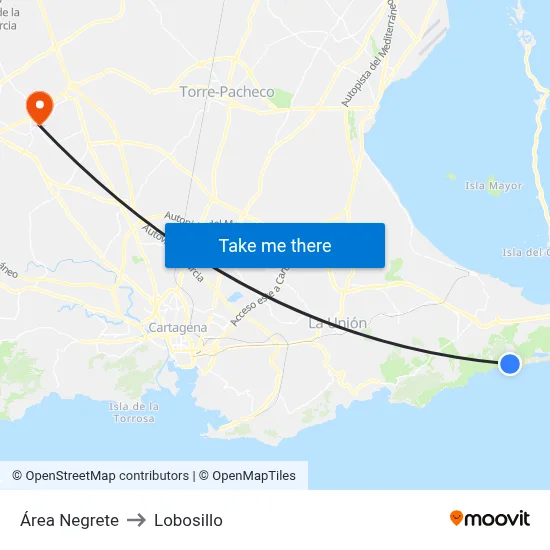 Área Negrete to Lobosillo map