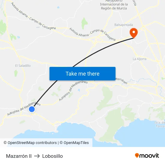 Mazarrón II to Lobosillo map