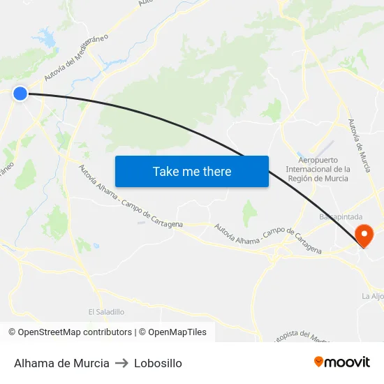 Alhama de Murcia to Lobosillo map
