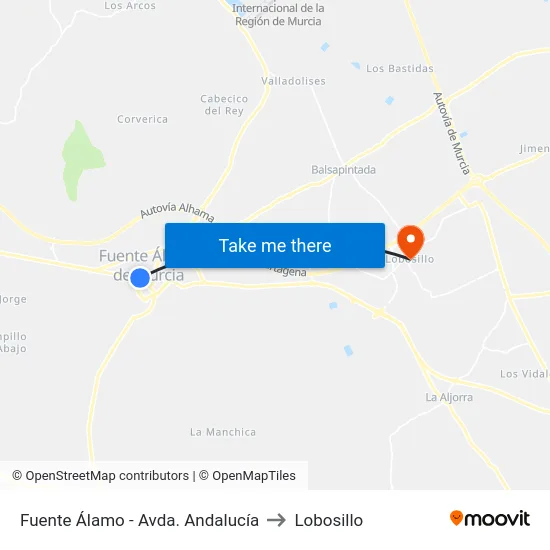 Fuente Álamo - Avda. Andalucía to Lobosillo map