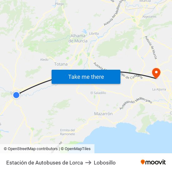 Estación de Autobuses de Lorca to Lobosillo map
