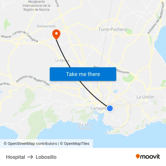 Hospital to Lobosillo map