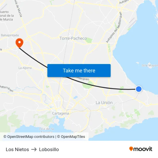 Los Nietos to Lobosillo map