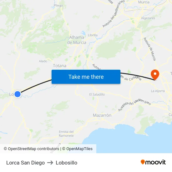 Lorca San Diego to Lobosillo map