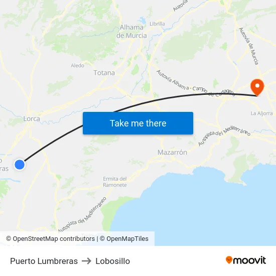 Puerto Lumbreras to Lobosillo map