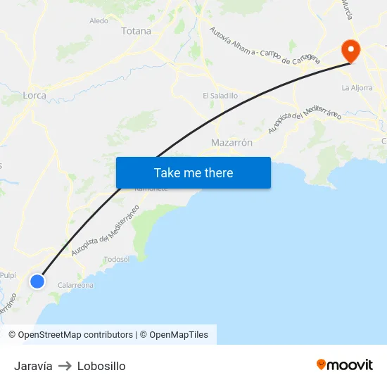 Jaravía to Lobosillo map