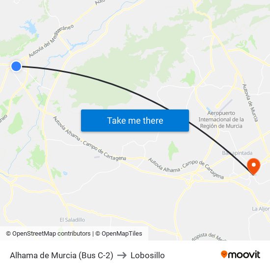 Alhama de Murcia (Bus C-2) to Lobosillo map