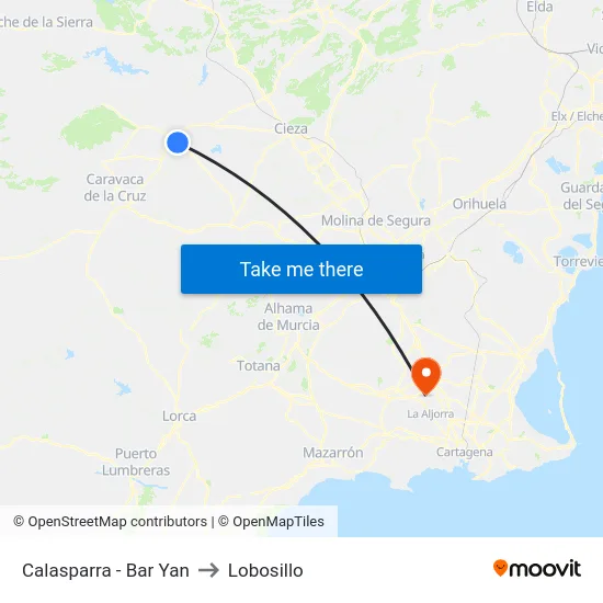 Calasparra - Bar Yan to Lobosillo map