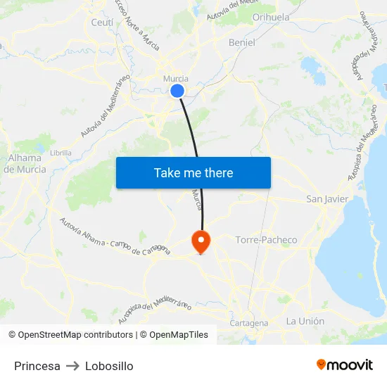 Princesa to Lobosillo map