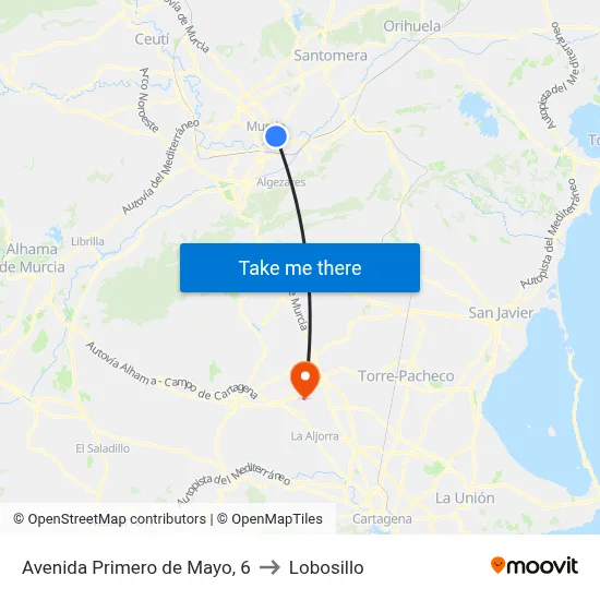 Avenida Primero de Mayo, 6 to Lobosillo map