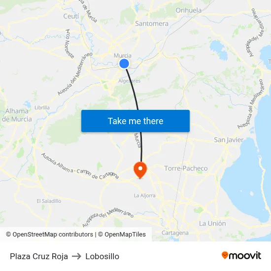 Plaza Cruz Roja to Lobosillo map