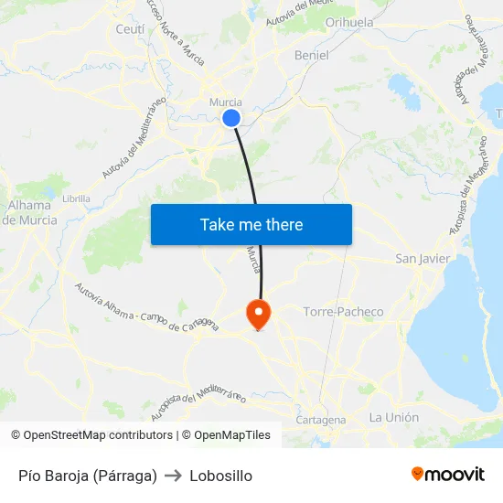 Pío Baroja (Párraga) to Lobosillo map