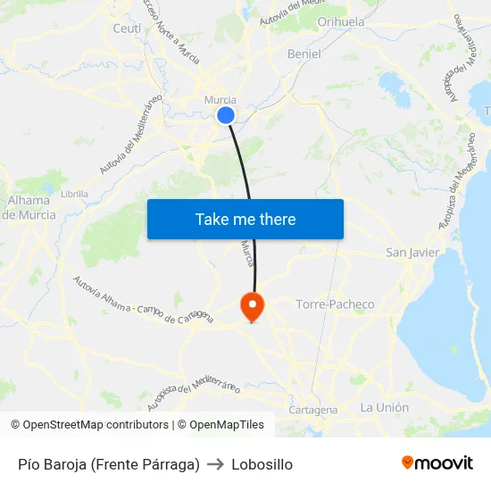 Pío Baroja (Frente Párraga) to Lobosillo map