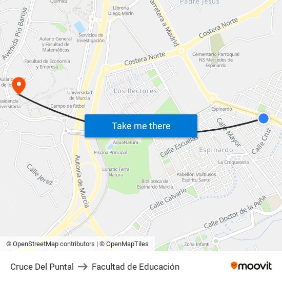 Cruce Del Puntal to Facultad de Educación map