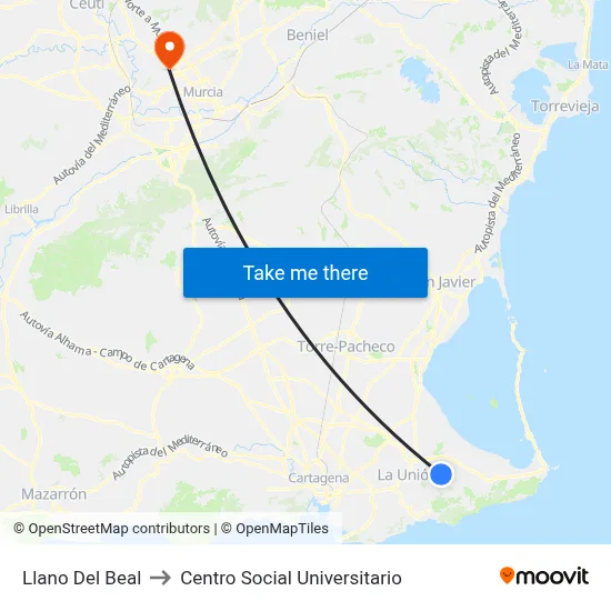 Llano Del Beal to Centro Social Universitario map