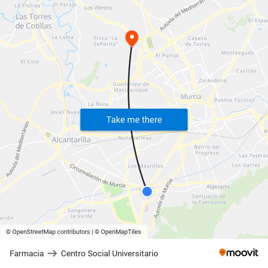 Farmacia to Centro Social Universitario map