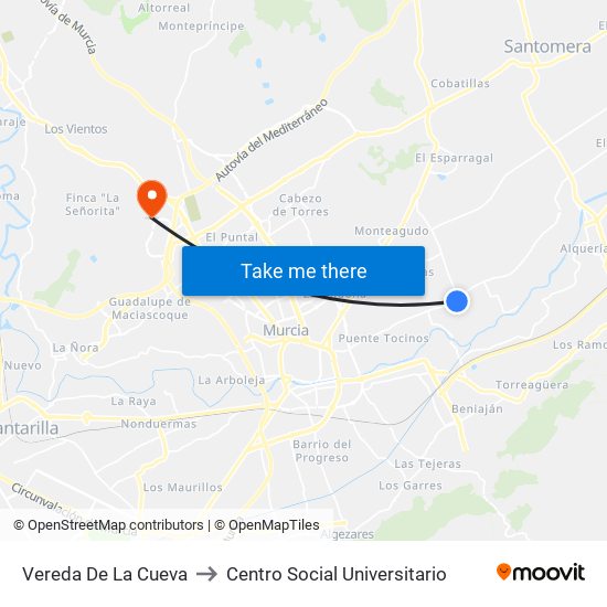 Vereda De La Cueva to Centro Social Universitario map