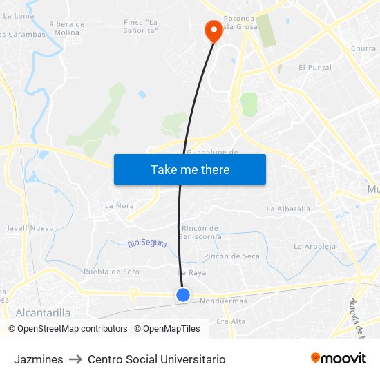 Jazmines to Centro Social Universitario map