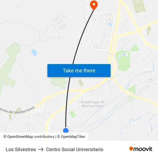 Los Silvestres to Centro Social Universitario map