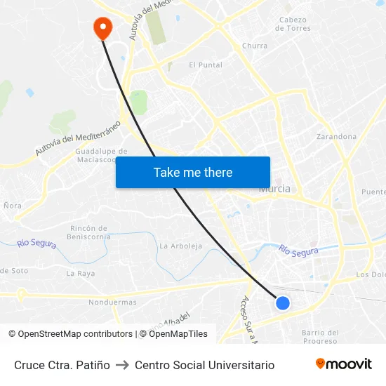 Cruce Ctra. Patiño to Centro Social Universitario map