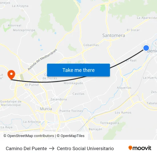 Camino Del Puente to Centro Social Universitario map
