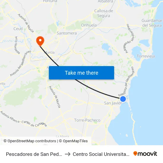 Pescadores de San Pedro to Centro Social Universitario map
