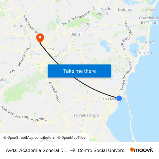 Avda. Academia General Del Aire to Centro Social Universitario map