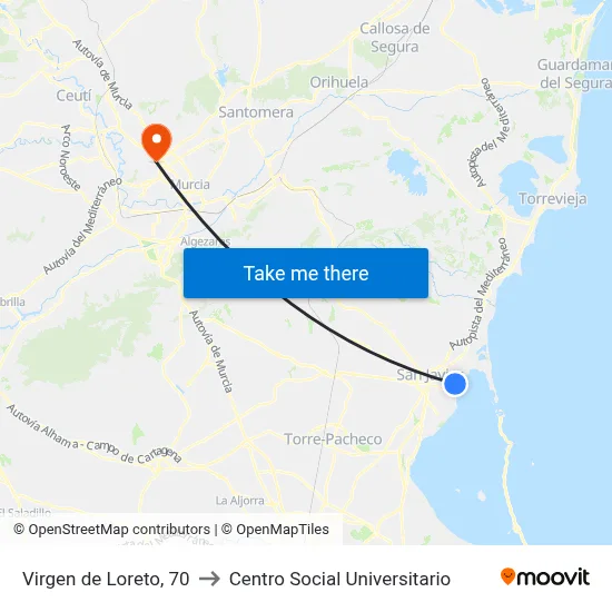 Virgen de Loreto, 70 to Centro Social Universitario map